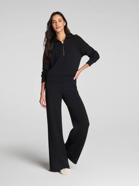 Spanx Black AirEssentials Wide Leg Pant & Half Zip Pullover Top - Size Medium